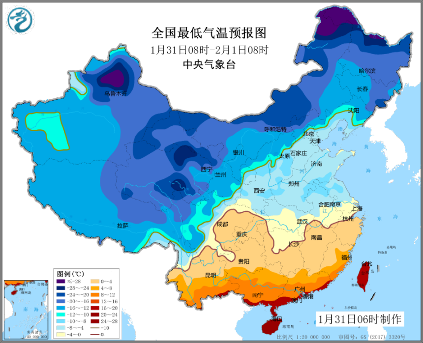 寒潮蓝色预警：中东部地区自北向南将出现大风降温天气