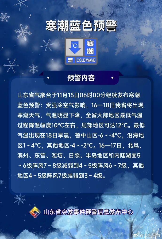 中央气象台发布寒潮蓝色预警